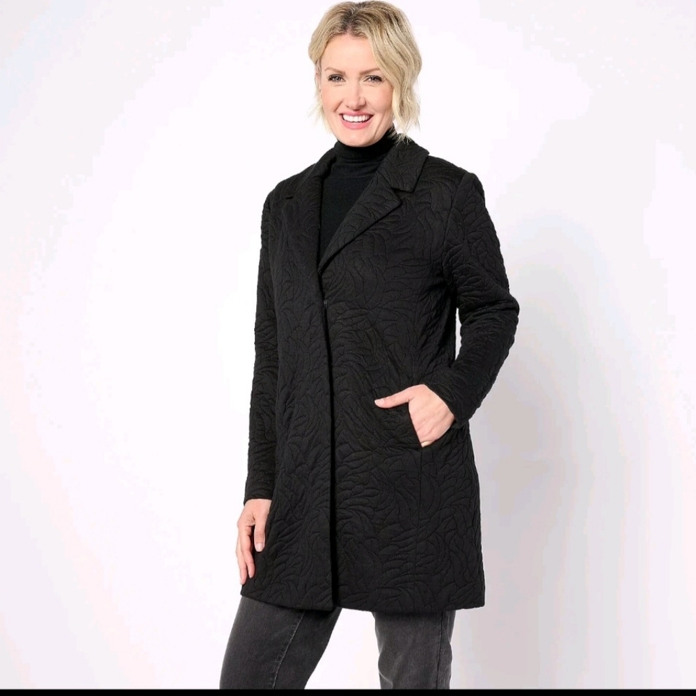 Susan Graver Women's BLACK Quilted Knit Notch Collar Fully Lined Jacket Size XL